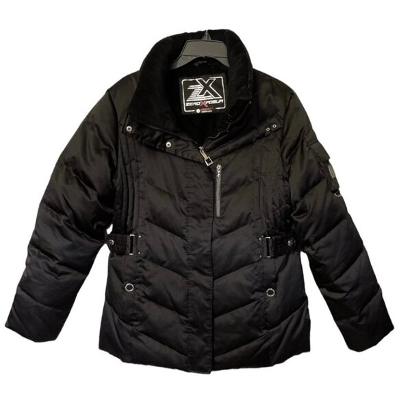 Zero Xposur Down-Filled Black Puffer Ski Snow Jacket Women's Large Fur-Lined EUC - Picture 1 of 15